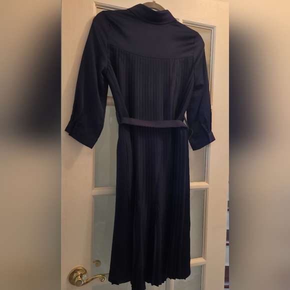 Aleeza Elegant Marquis Navy Belted Midi Dress With Pleats - Picture 8 of 9